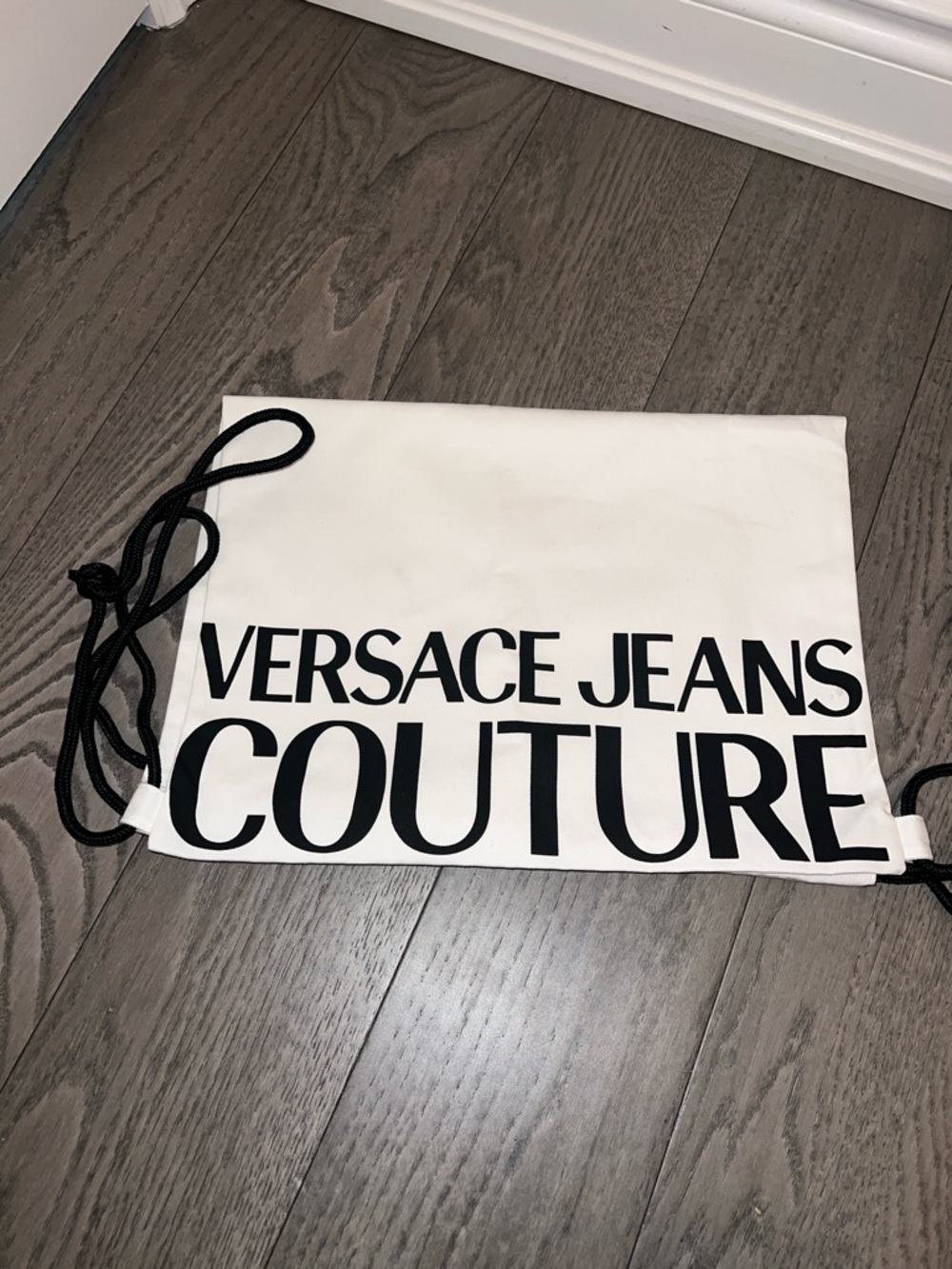 Versace Jeans Collection White Drawstring Backpack with Black Logo - Picture 3 of 3